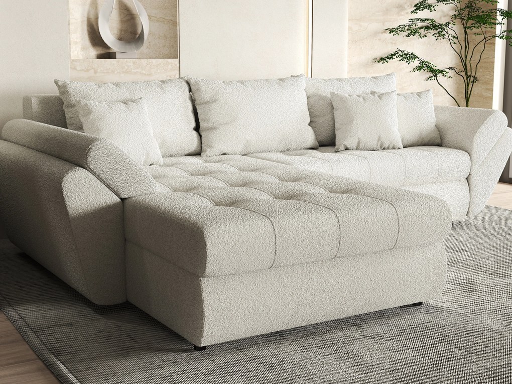 Colțar extensibil dumonde cu ladă de depozitare si sezut confortabil din spuma high-density, Loana Euphoria Ivory 270x185 cm