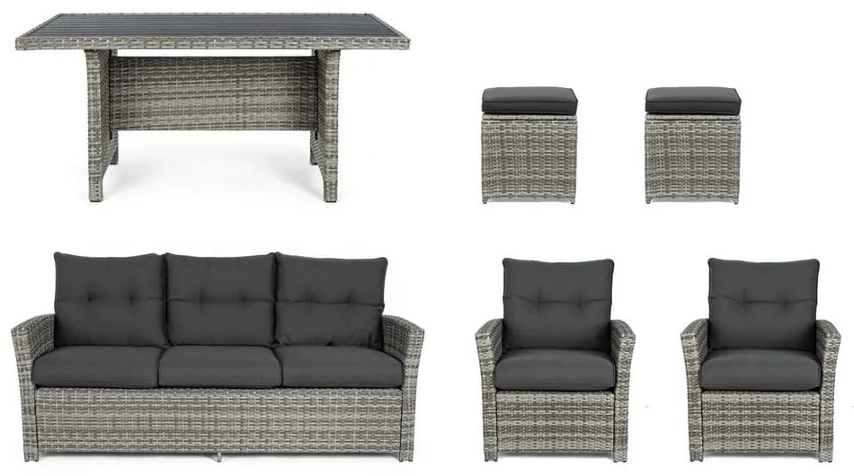 Set mobilier de grădină gri din ratan artificial pentru 6 persoane Ariel – Bizzotto