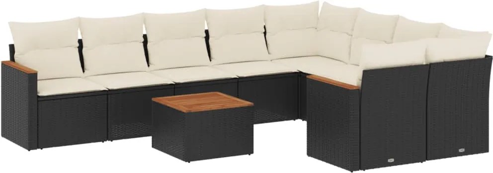 vidaXL Set canapele de grădină cu perne, 10 piese, negru, poliratan