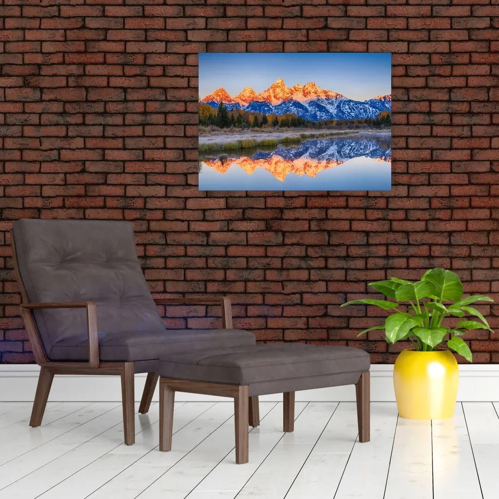 Tablou cu vârfuri de munți înzăpezăți (70x50 cm)