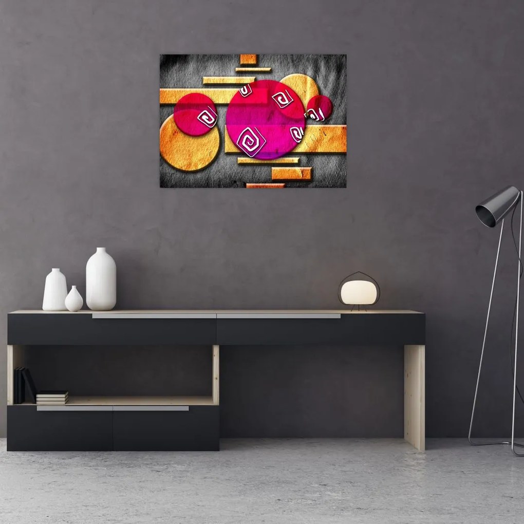 Tablou pe sticlă abstract cu simboluri istorice (70x50 cm)