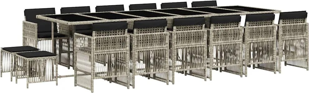 vidaXL Set mobilier de grădină cu perne 17 piese gri deschis poliratan