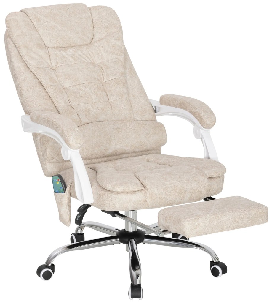 Vinsetto Fotoliu de birou cu masaj și încălzire, scaun de birou, înălțime reglabilă, spătar rabatabil, 65x70x111-119cm, crem | Aosom Romania