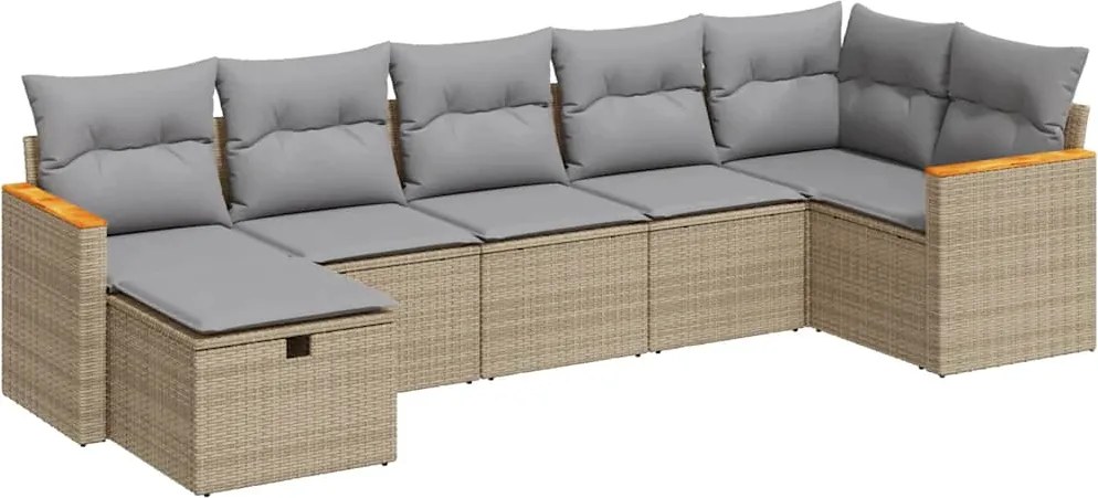 vidaXL Set canapele de grădină, 7 piese, cu perne, bej, poliratan