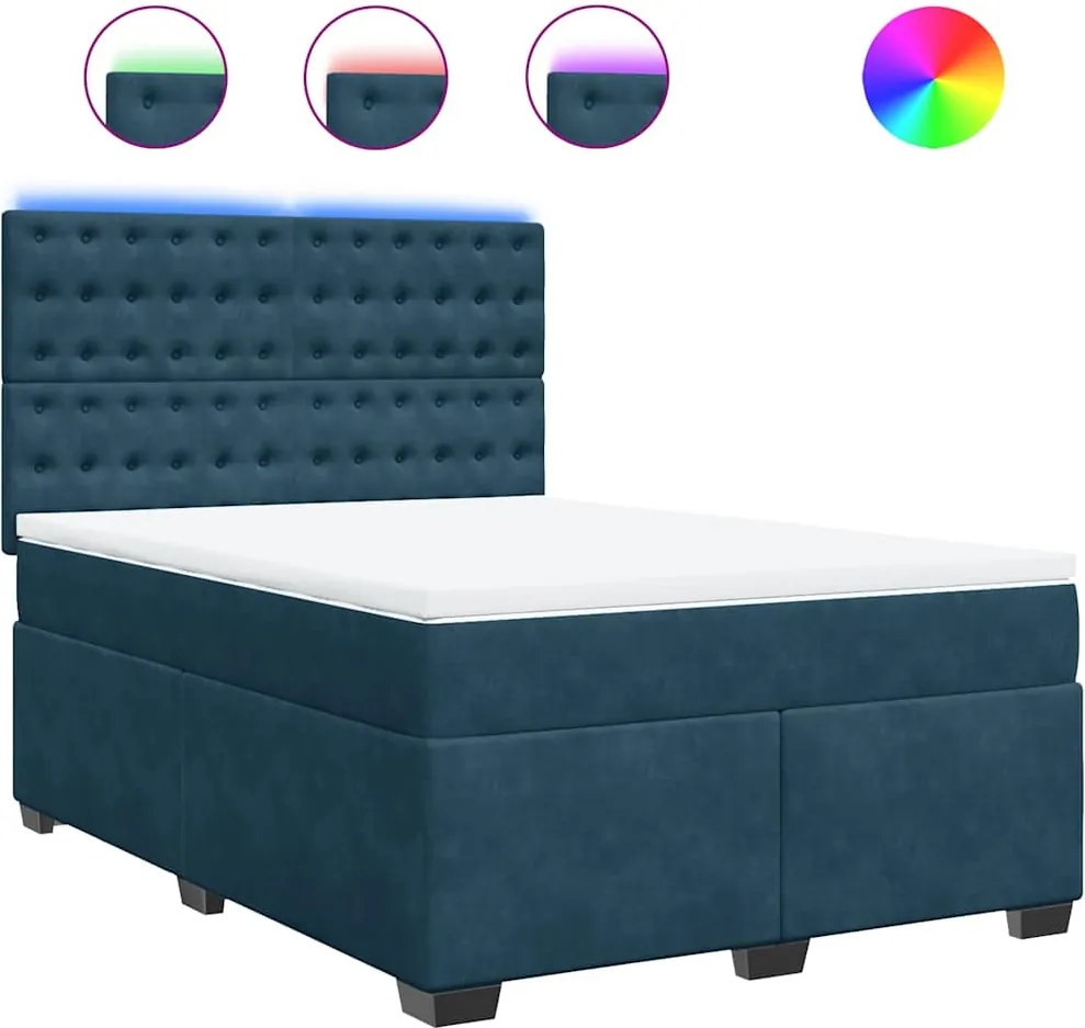 vidaXL Pat box spring cu saltea, albastru, 160x200 cm, catifea