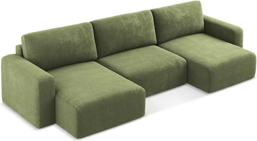 Colțar verde extensibil/cu spațiu de depozitare cu tapițerie din chenille (în formă de "U") Kona – Makamii