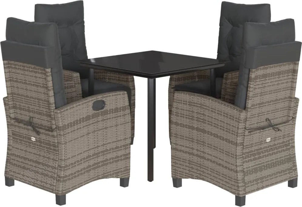vidaXL Set mobilier de grădină cu perne, 5 piese, gri, poliratan