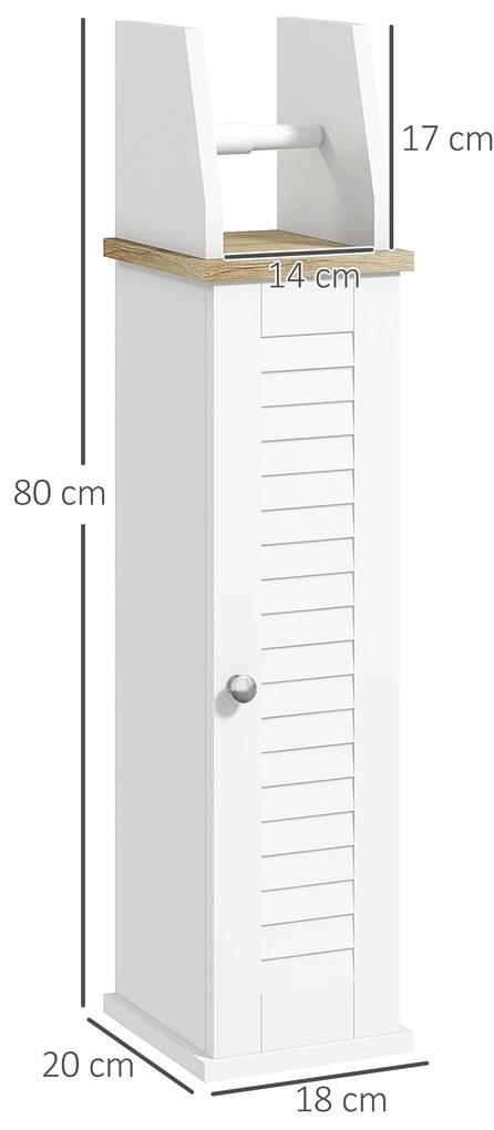 kleankin Suport pentru Hârtie Igienică, Dulap de Baie cu Coloană cu Dulap și Raft Interior Reglabil, Dulap de Baie Economisitor de Spațiu Autoportant din MDF, 18x20x80 cm, Alb | Aosom Romania