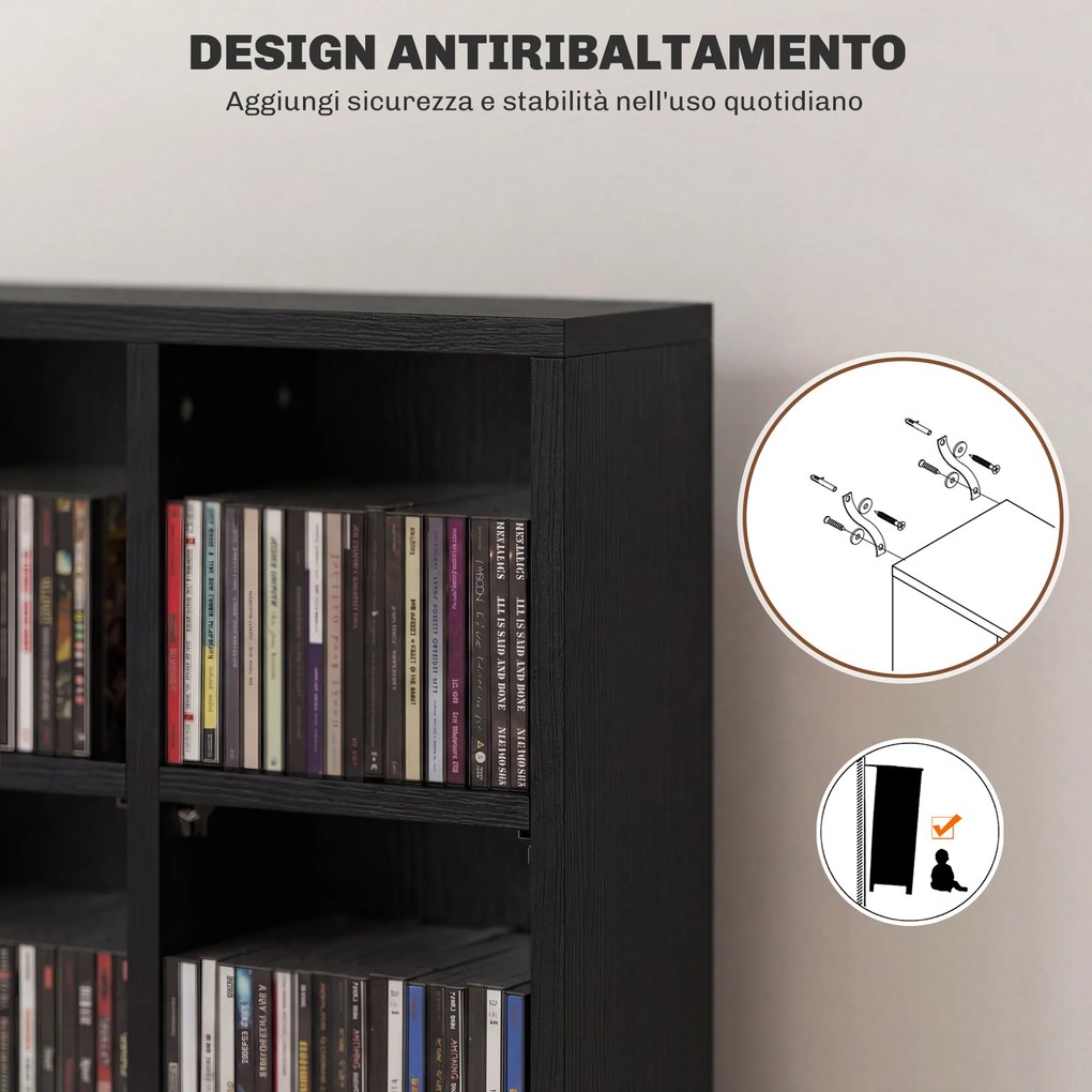 HOMCOM Dulap pentru CD-uri pentru 456 CD-uri sau 336 DVD-uri, 24 Compartimente, 89x20x130.5 cm Negru | Aosom Romania