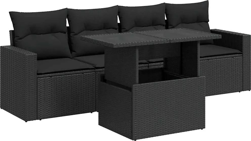 vidaXL Set mobilier de grădină cu perne, 5 piese, negru, poliratan