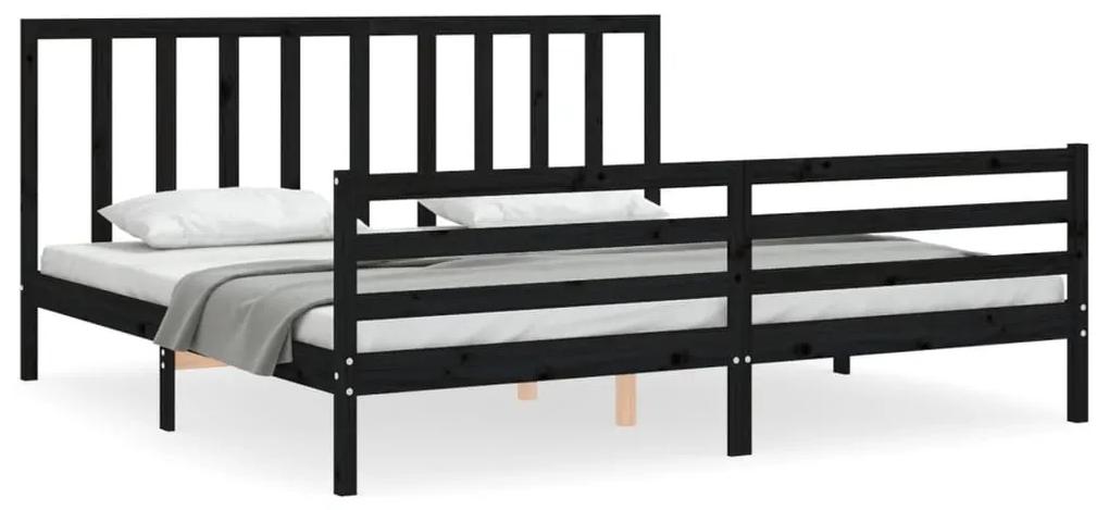 3193815 vidaXL Cadru pat cu tăblie 200x200 cm, negru, lemn masiv