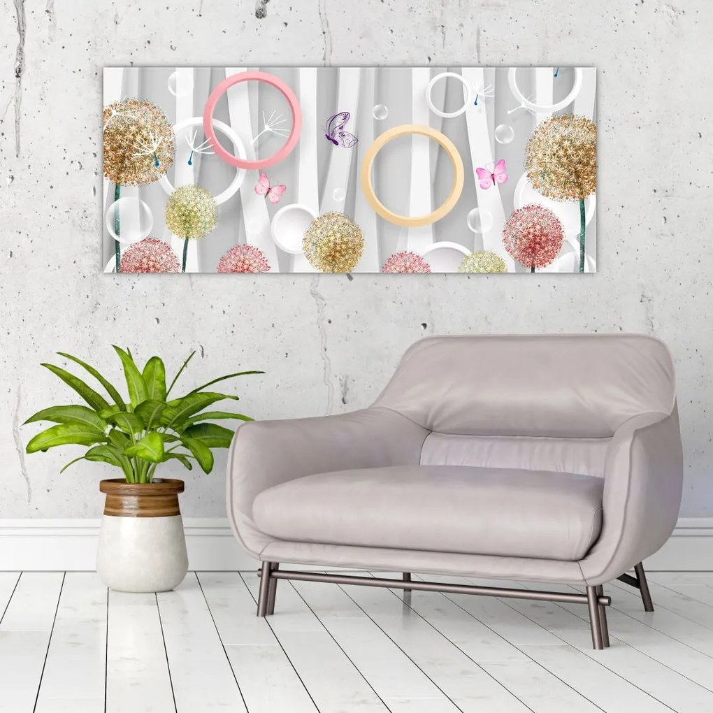 Tablou abstract cu păpădii (120x50 cm)