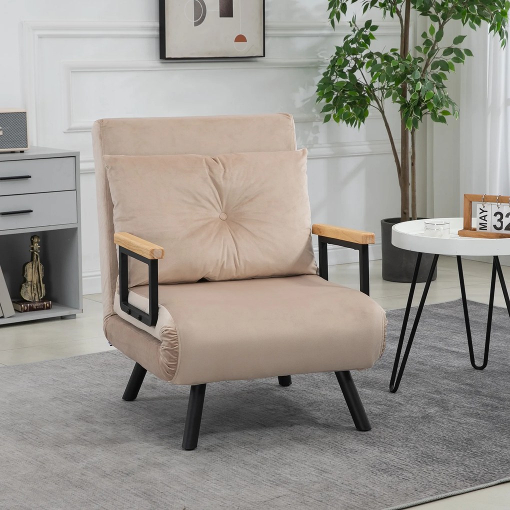 HOMCOM Canapea Extensibilă cu Spătar Reglabil pe 5 Nivele, Canapea Pat Individuală Pliabilă cu Perne, 63x73x81 cm, Negru | Aosom Romania
