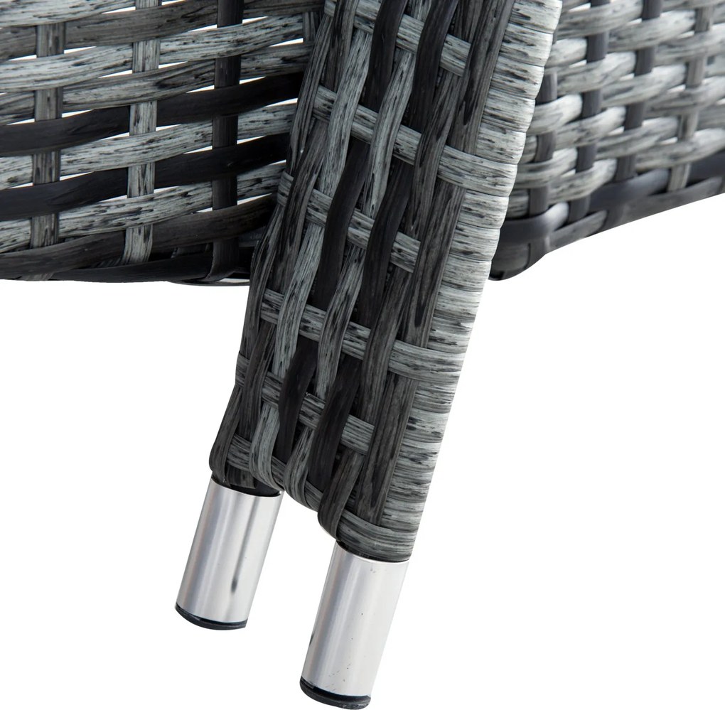 Outsunny Set 2 Sezlonguri si 1 Masuta de Gradina in Poli ratan Gri cu Saltea Captusita si Roti | Aosom Romania