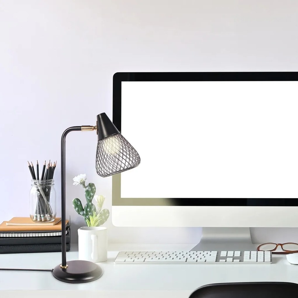 Veioza, lampa de masa design industrial Fanny negru, auriu