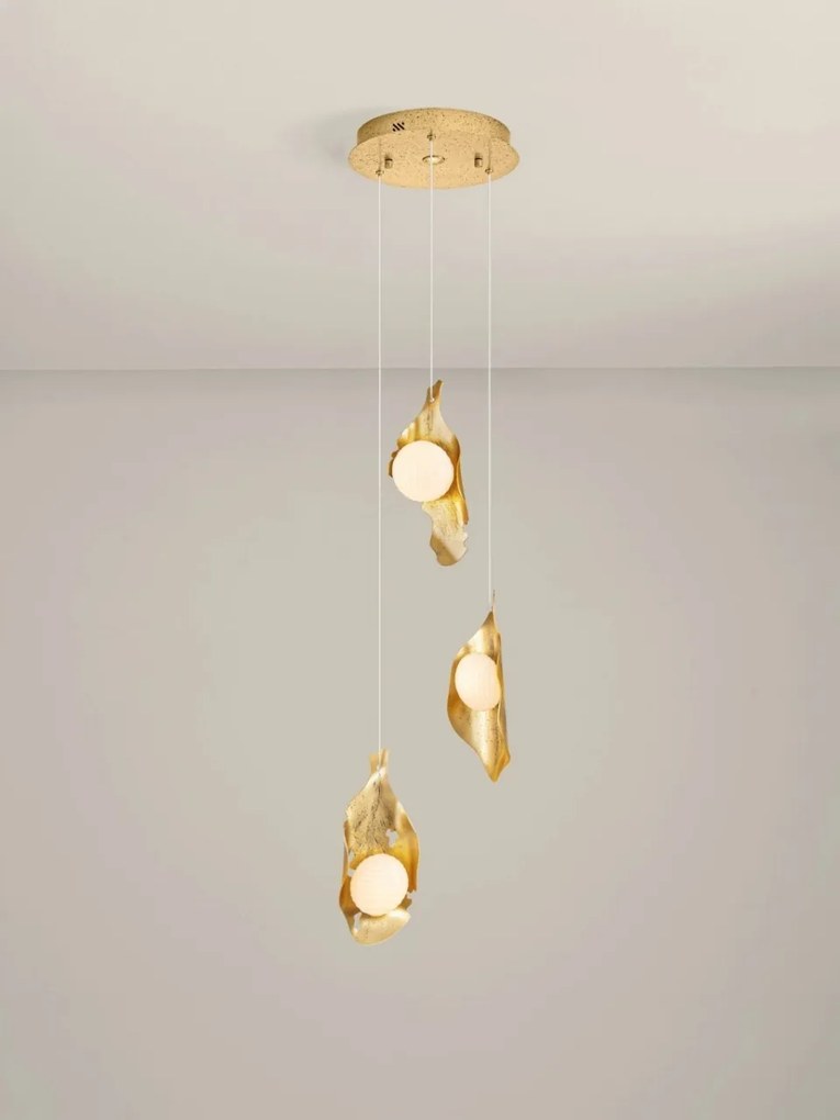 Lustra cu 3 pendule LED otel auriu si sticla MALORY