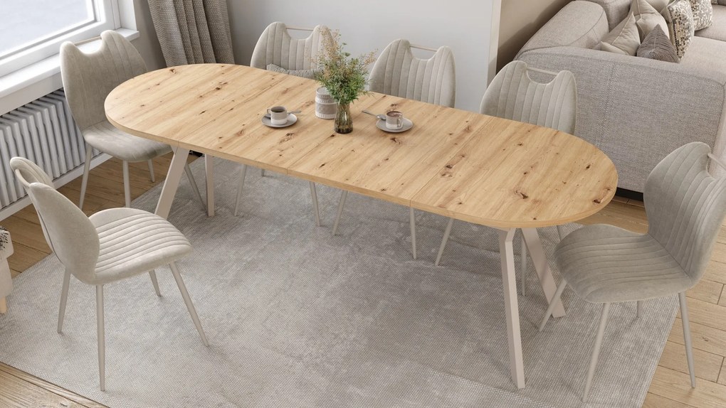 Mazzoni Masă ovală extensibilă ALMO Stejar Artisan / picioare cașmir