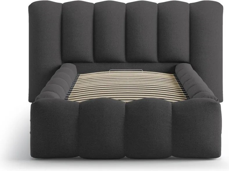 Pat gri antracit tapițat cu spațiu de depozitare cu somieră 90x200 cm Lupine – Micadoni
