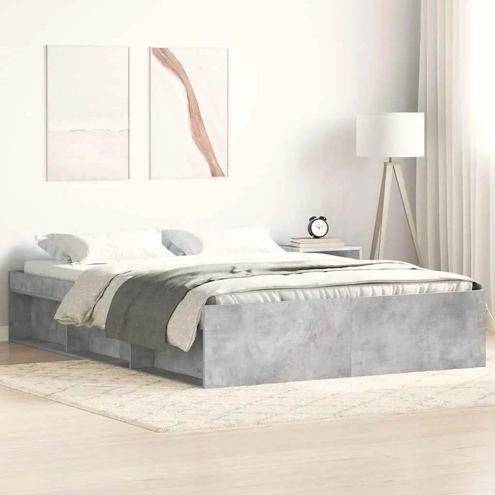 vidaXL Cadru de pat king size, gri beton, 150x200 cm