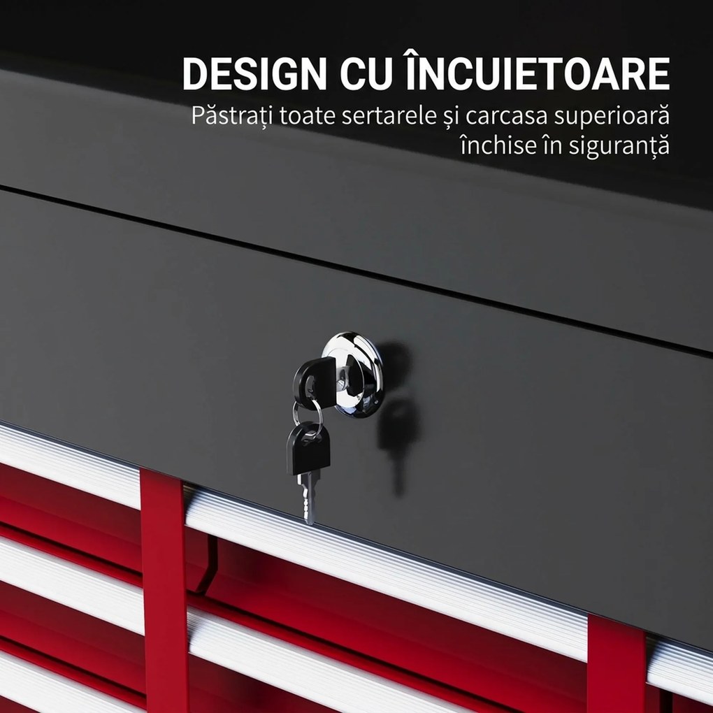 HOMCOM Ladă pentru Unelte cu 6 Sertare și Încuietoare, 60x26x34 cm, Negru | Aosom Romania