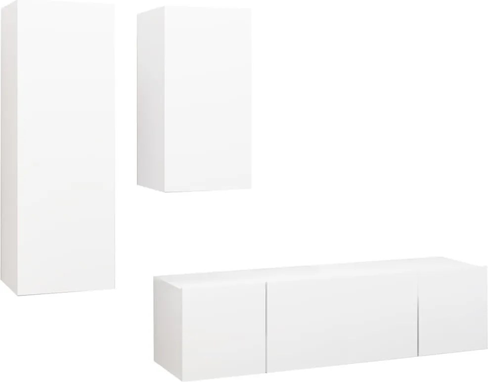 vidaXL Set dulapuri TV, 4 piese, alb, lemn prelucrat