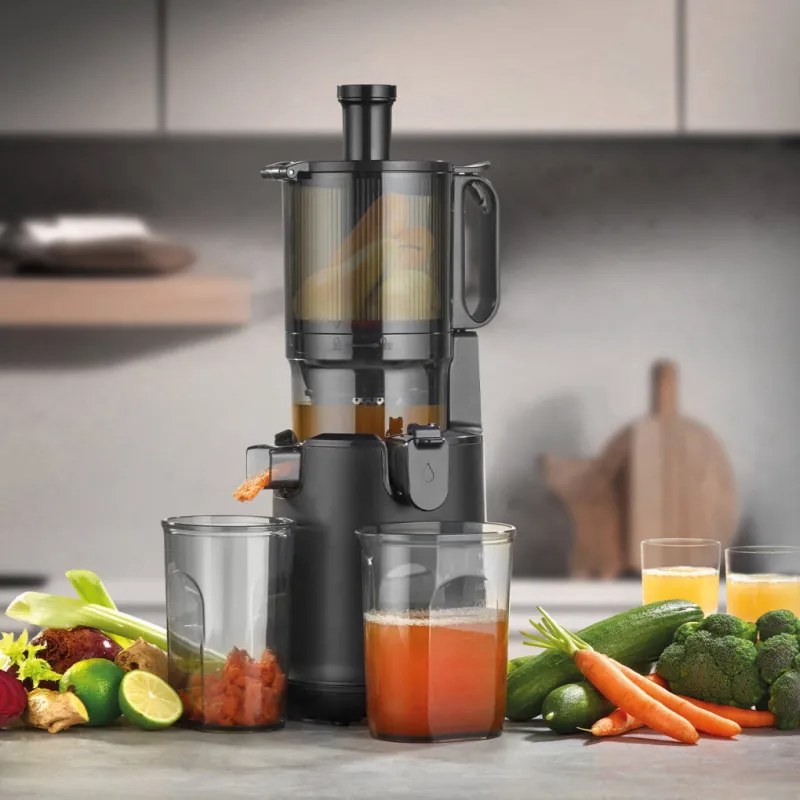 Storcator cu presare la rece slow juicer Caso Juice Fit Pro, 250 W, 1 l, 40 rpm, Safety Stop, Functionare silentioasa, Negru mat