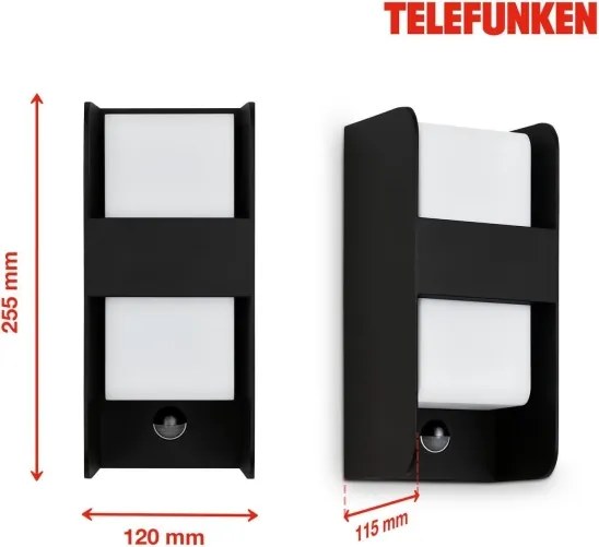 Aplică de exterior cu senzor Telefunken 321105TF 1xE27/12W/230V IP44 negru