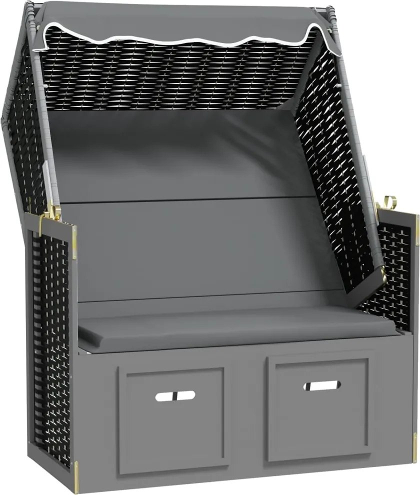 vidaXL Scaun de plajă cu baldachin,antracit&negru,poliratan&lemn masiv