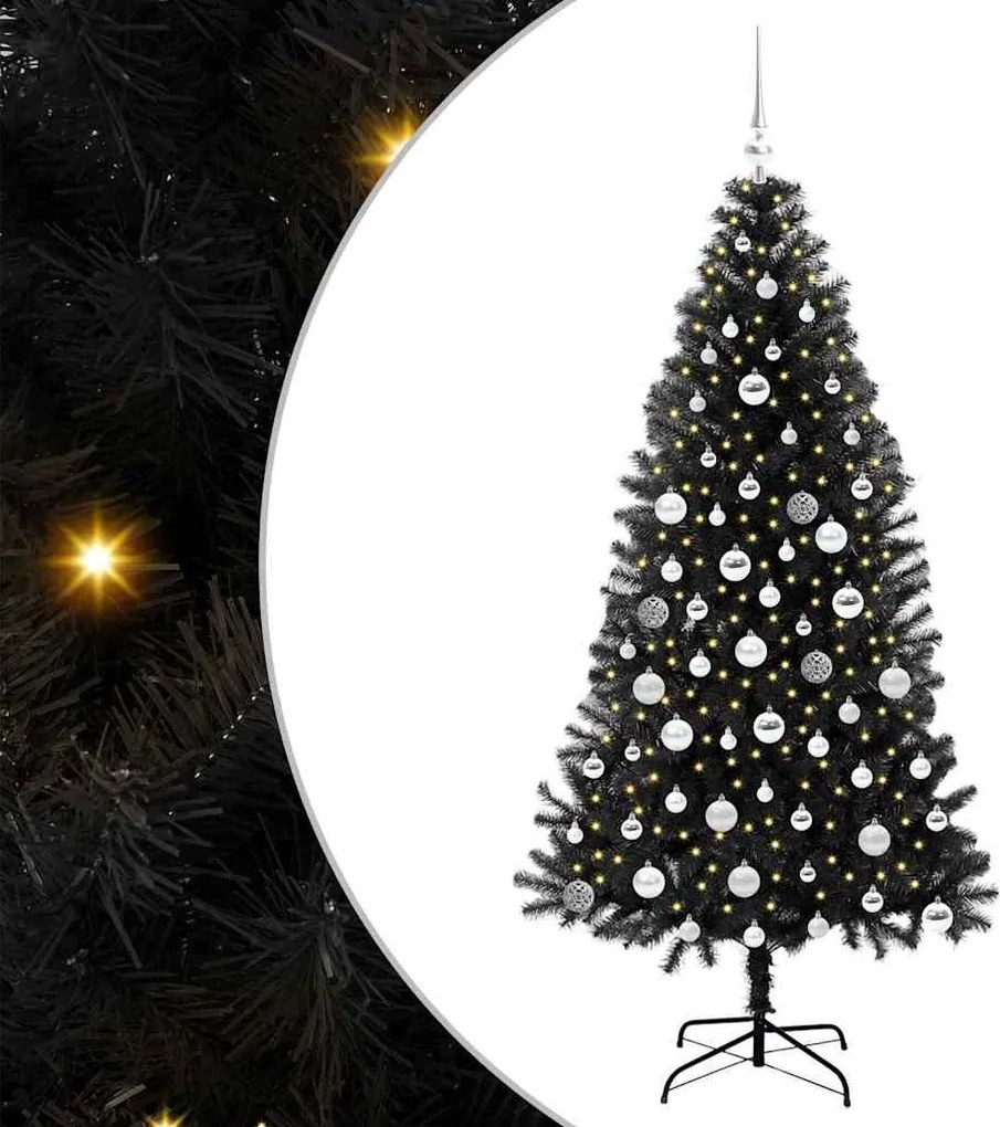 vidaXL Brad de Crăciun cu 300 LED cu suport Negru 180 cm PVC