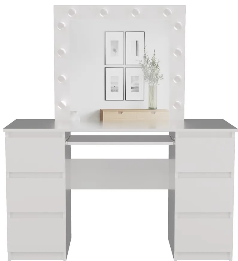 SEA542 - Set Masa toaleta, 130 cm, masa machiaj cu oglinda LED, masuta vanity - Alb Mat
