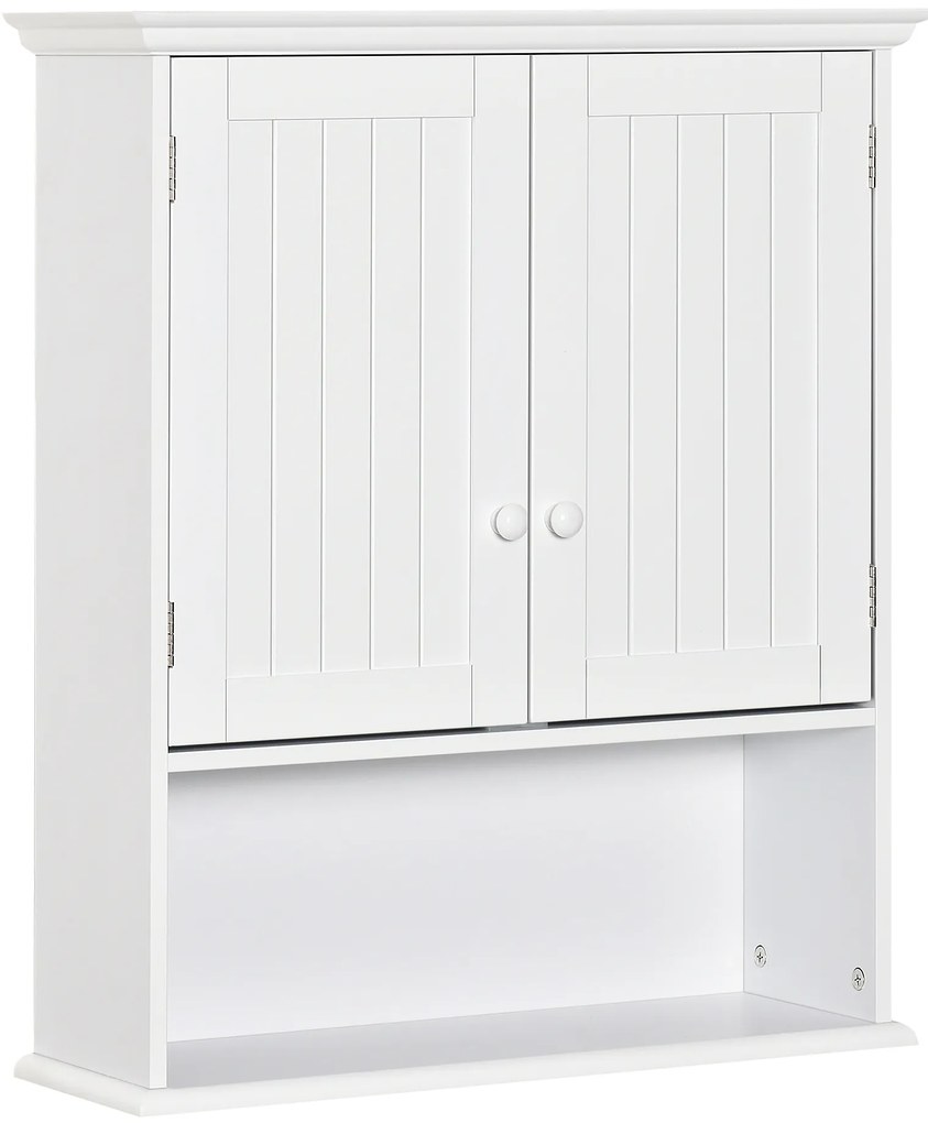 kleankin Dulap de Baie Suspendat cu Dulăpior, 2 Uși cu Închidere Magnetică și Raft Deschis, 60x20x70.5 cm, Alb | Aosom Romania