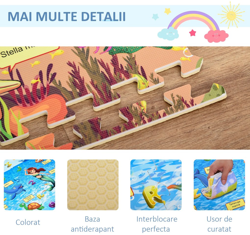 HOMCOM Covoras Puzzle 24 Piese Impermeabil Antiderapant din EVA | Aosom Ro