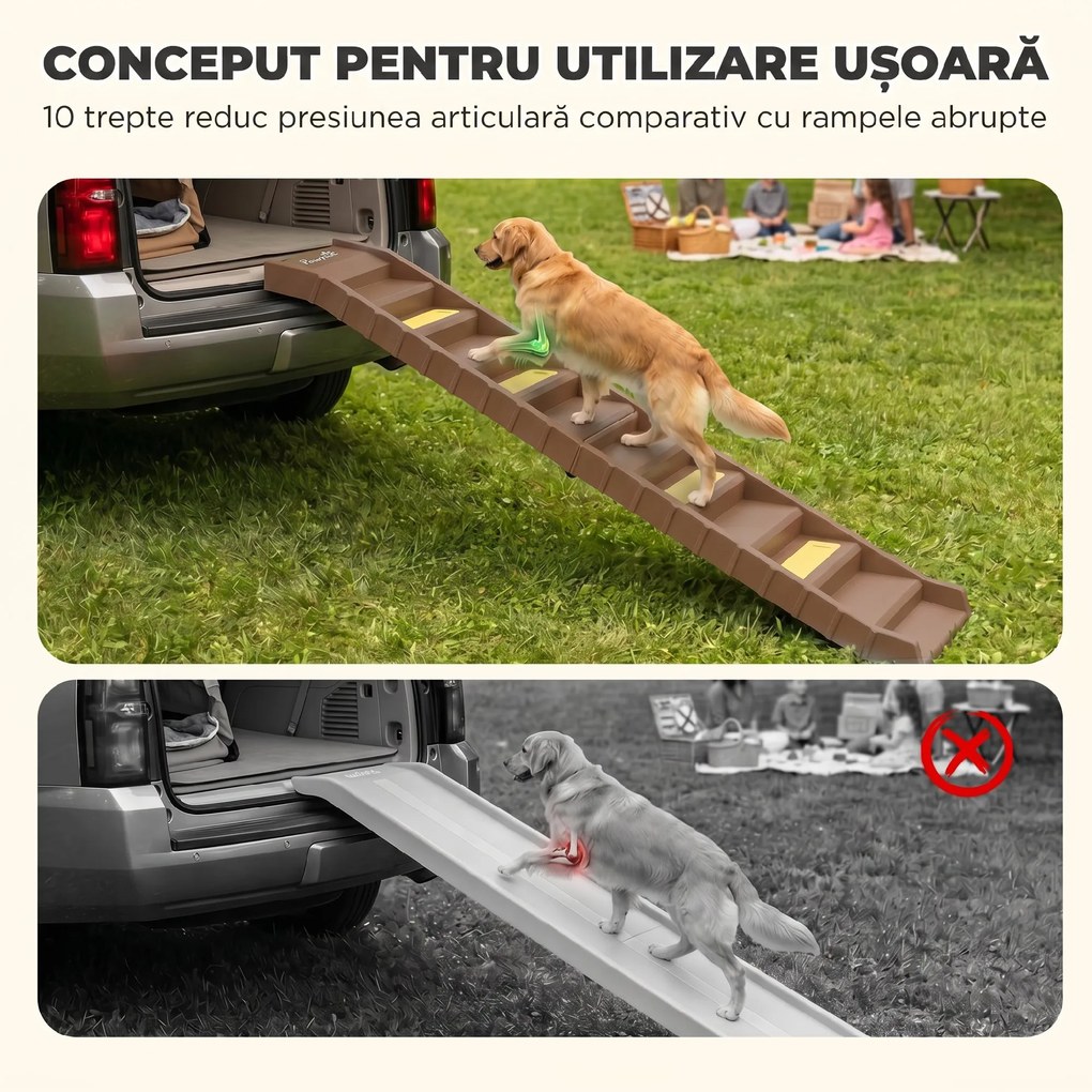 PawHut Rampă Pliabilă Antiderapantă pentru Câini, pentru Mașini, Maro | Aosom Romania