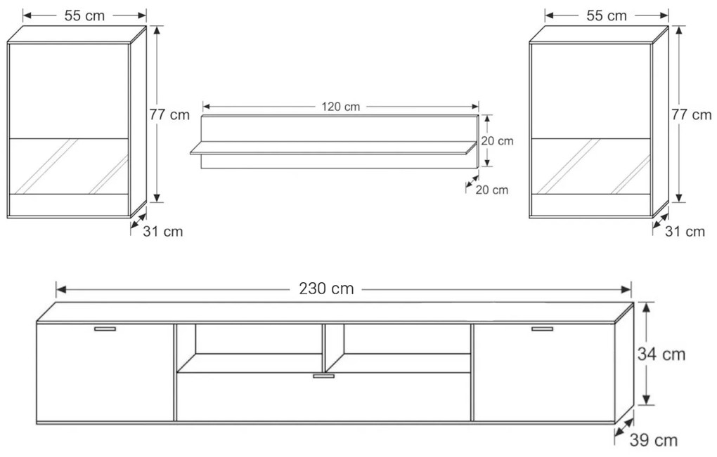 MEBLINE Set mobilă ALANI XL Concreto / Alb