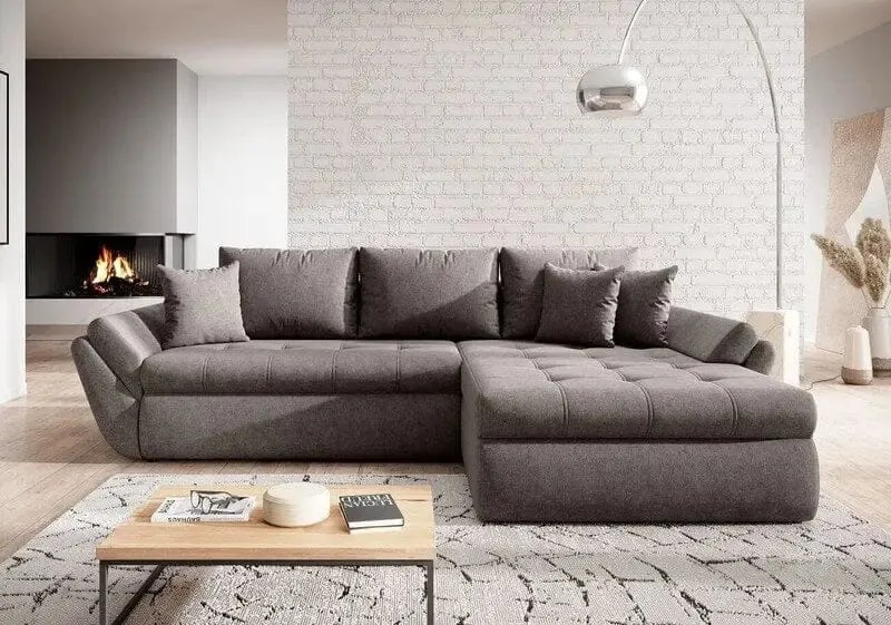 Colțar extensibil dumonde cu ladă de depozitare si sezut confortabil din spuma high-density, Loana Enjoy Kaki 270x185 cm