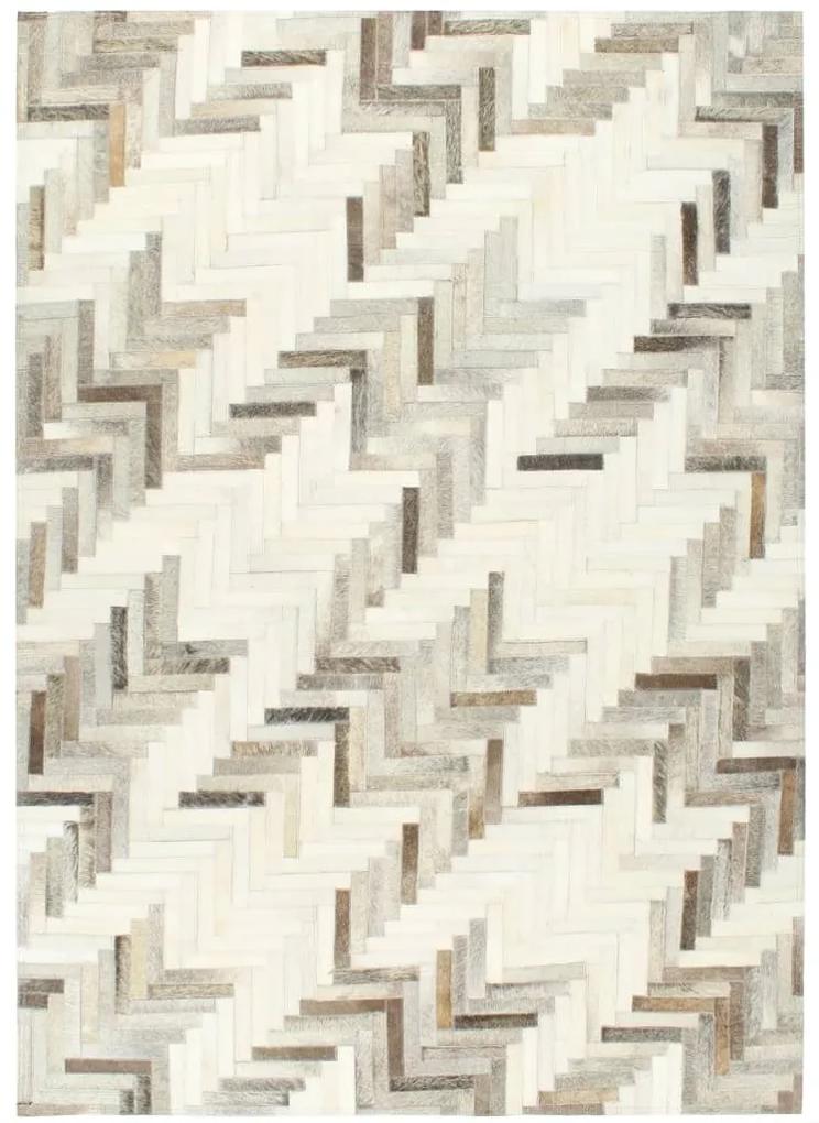 Covor, piele cu par natural, mozaic, gri alb, 80 x 150 cm gri   alb, 80x150 cm
