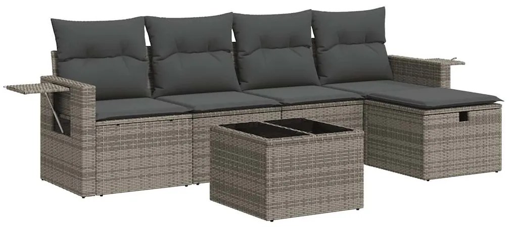 3325476 vidaXL Set mobilier grădină cu perne, 6 piese, gri, poliratan