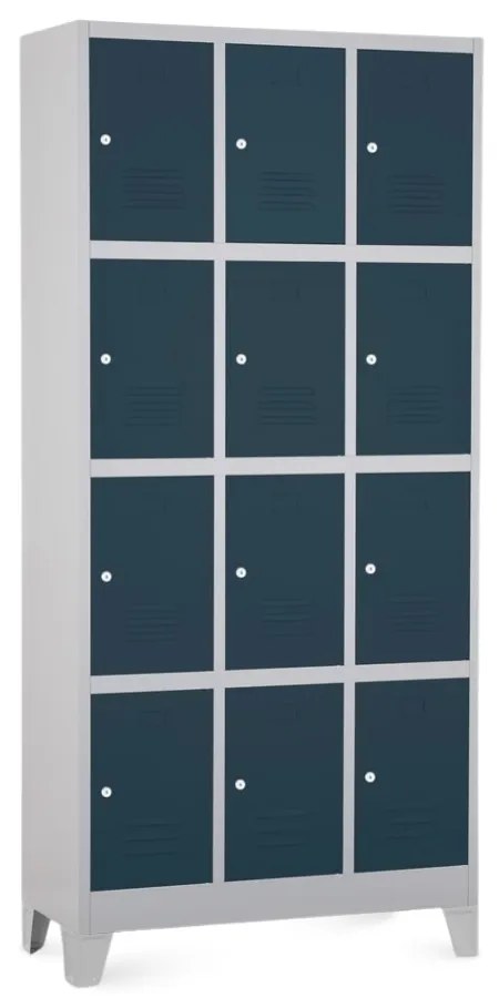 Dulap metalic - 12 cutii, 90 x 40 x 195 cm, picioare fixe, încuietoare cilindrică, antracit - ral 7016