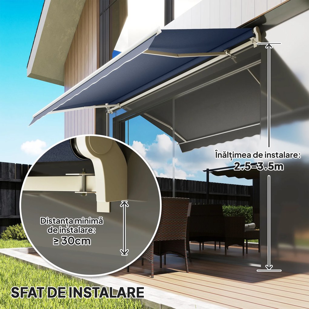 Outsunny 3,6 x 2,5 m Copertină Retractabilă cu Manivelă pentru Terasă, Grădină, Alb Crem | Aosom Romania