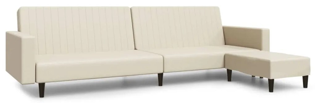 3081883 vidaXL Canapea extensibilă 2 locuri şi taburet, crem, piele ecologică