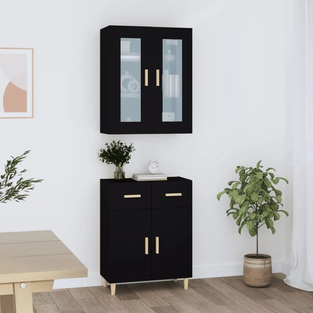 Dulap inalt, negru, 69,5x34x180 cm, lemn prelucrat