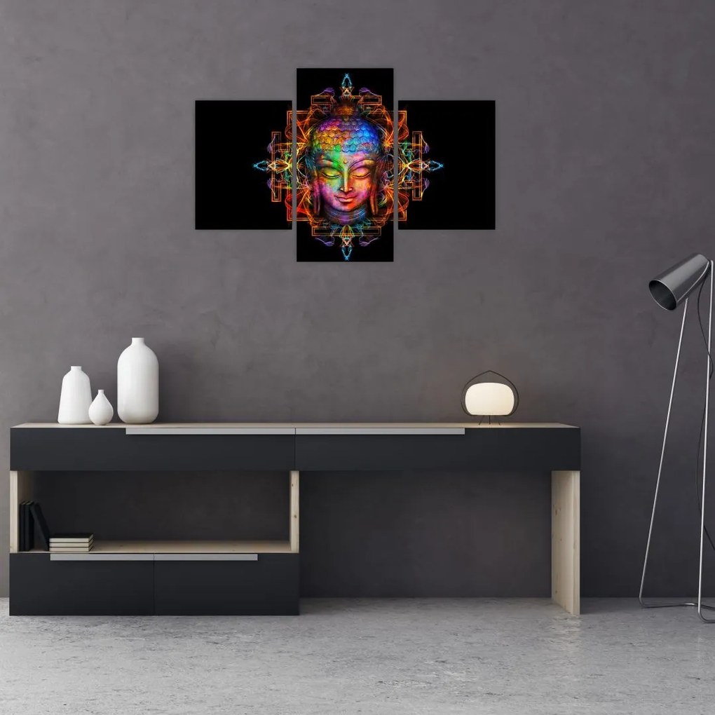 Tablou - Bustul lui Buddha în culori neon (90x60 cm)