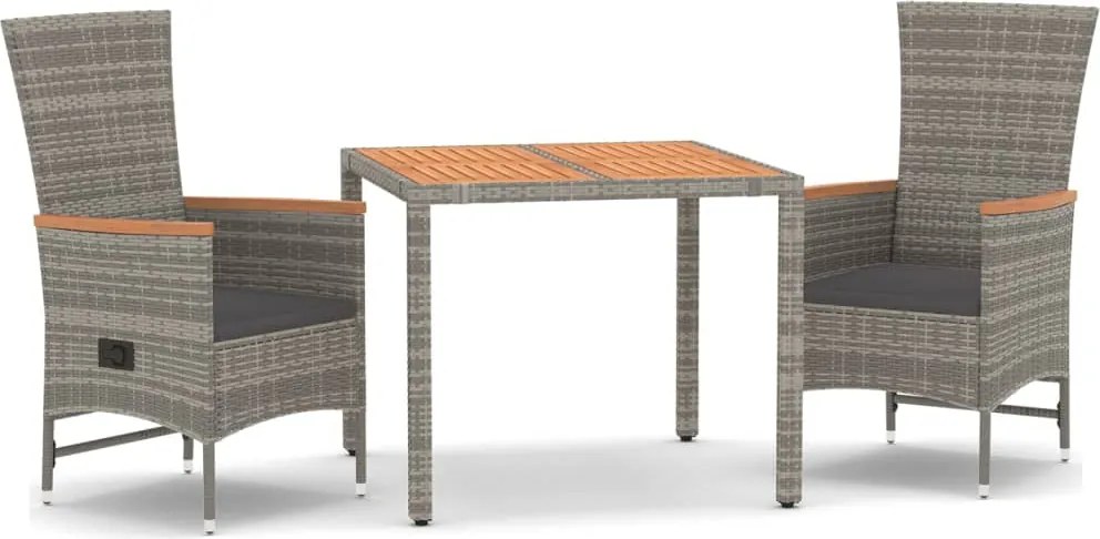vidaXL Set mobilier de grădină cu perne, 3 piese, gri, poliratan