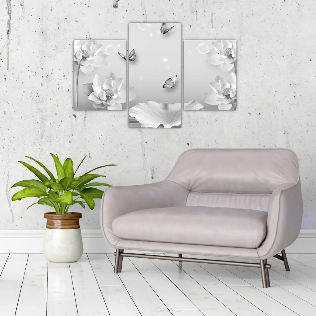 Tablou - Design flori și fluturi (90x60 cm)