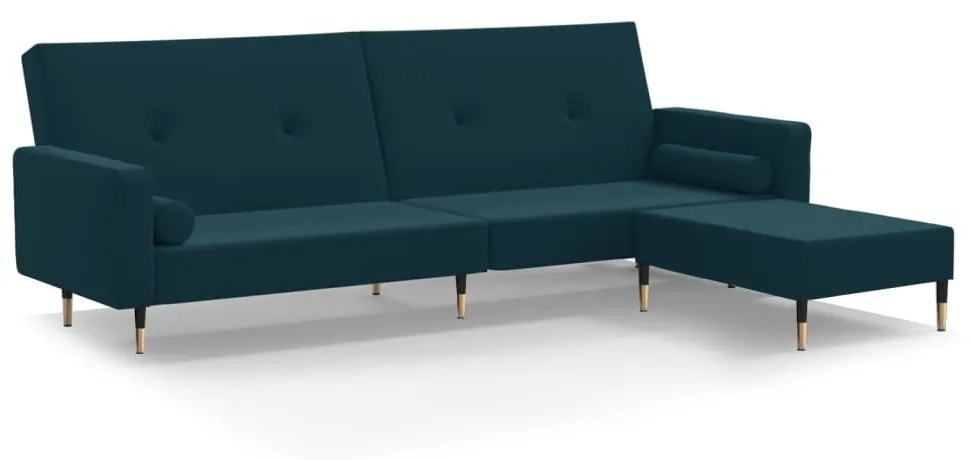 3080523 vidaXL Canapea extensibilă cu 2 locuri, cu taburet, albastru, catifea