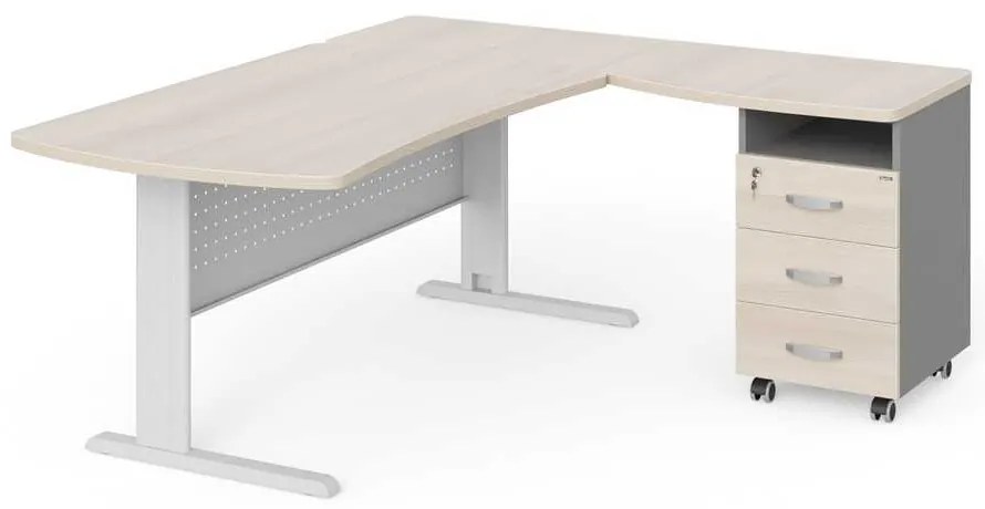 Statie de lucru de colt Manager 180 x 160 cm, dreapta, salcâm deschis / gri