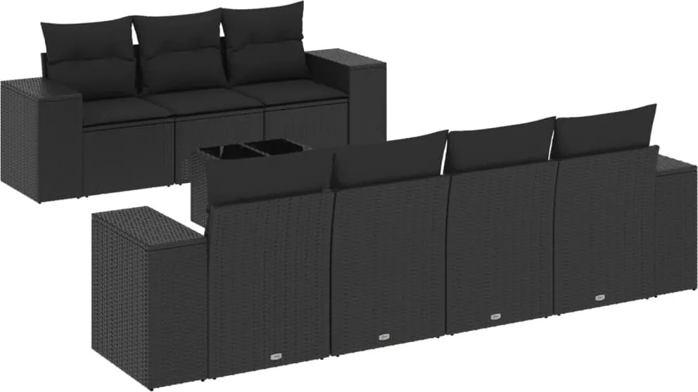 vidaXL Set mobilier de grădină cu perne, 8 piese, negru, poliratan