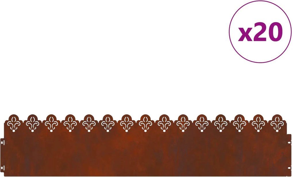 vidaXL Borduri pentru gazon 20 pcs Ruginit 103 x 0,05 x 22 cm