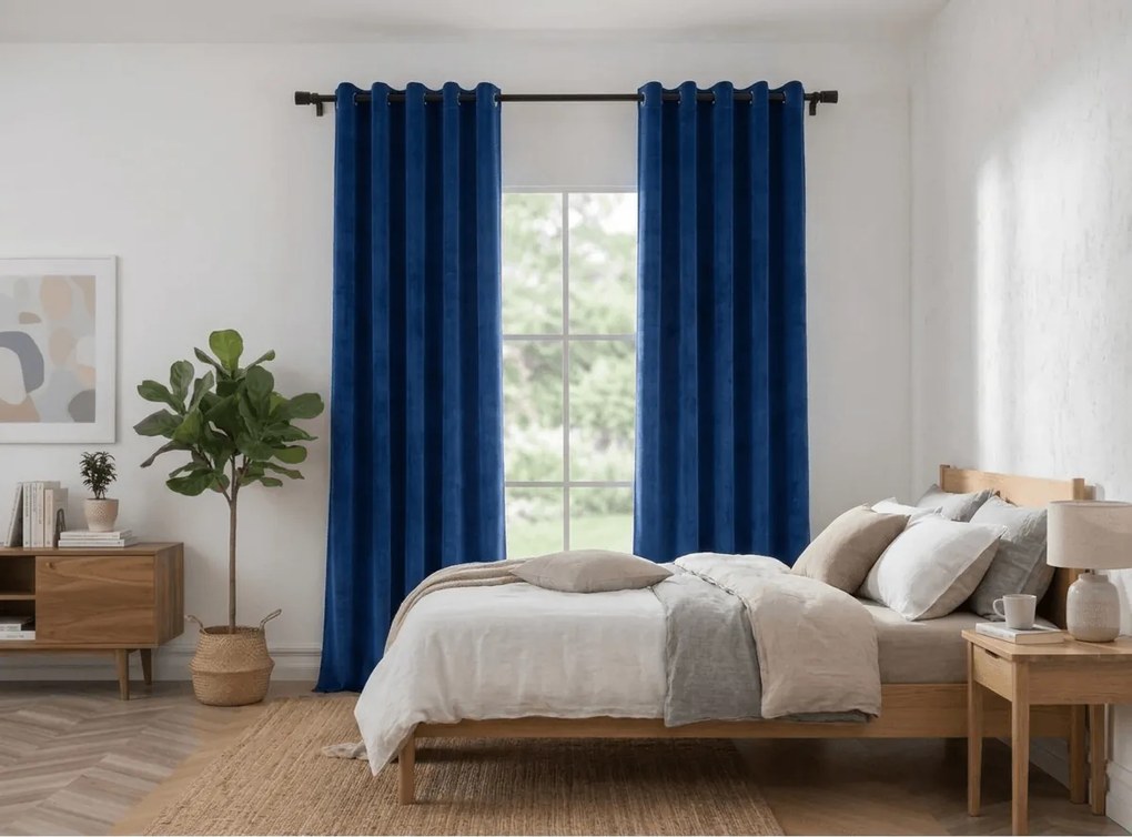 Perdea opaca DREAM VELVET 140x250 cm, albastru marin Agatat: Inele metalice