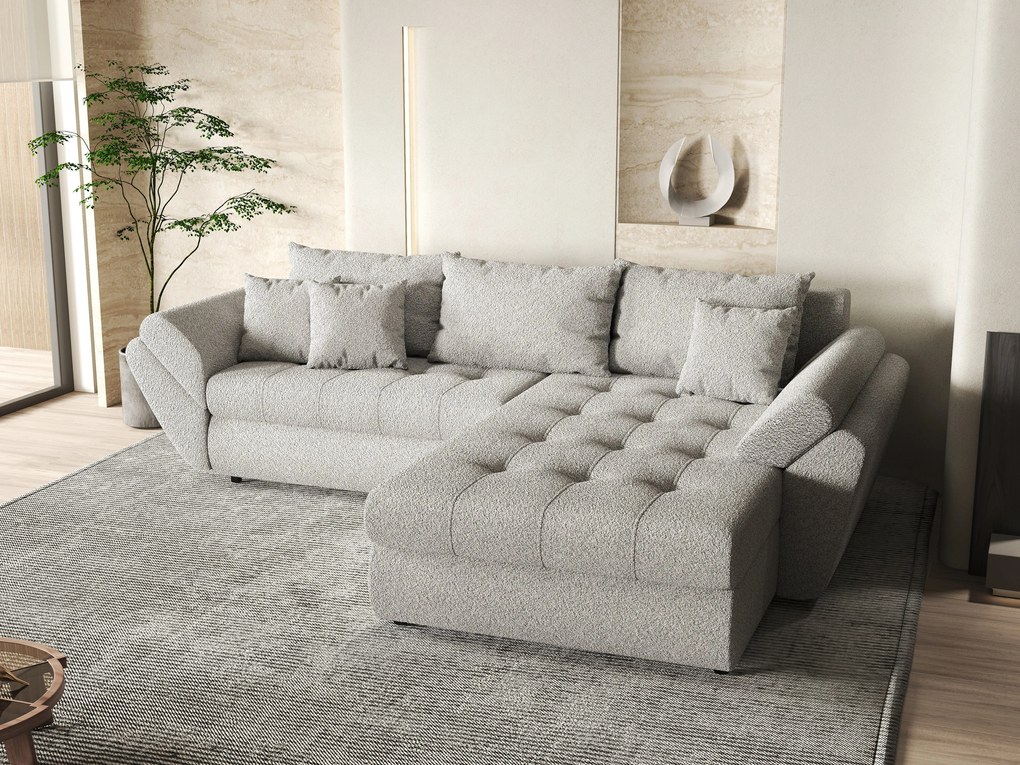 Colțar extensibil dumonde cu ladă de depozitare si sezut confortabil din spuma high-density, Loana Euphoria Dove II 270x185 cm